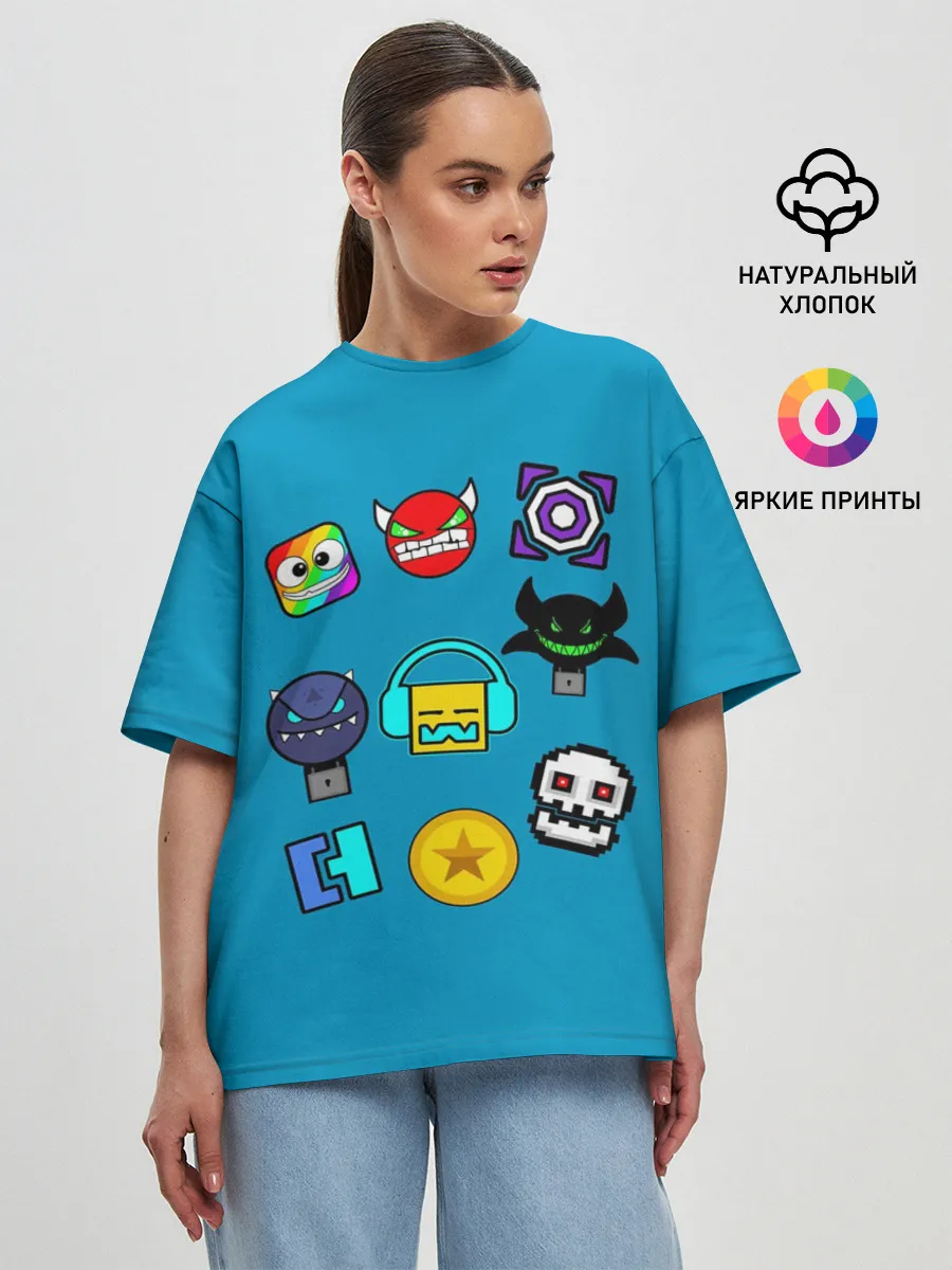 Женская футболка оверсайз / Geometry Dash Icons