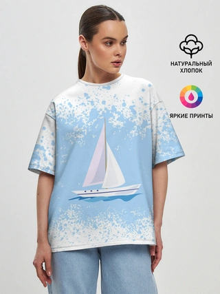 Женская футболка оверсайз / ОДИНОКАЯ ЛОДКА | SAILBOAT (Z)