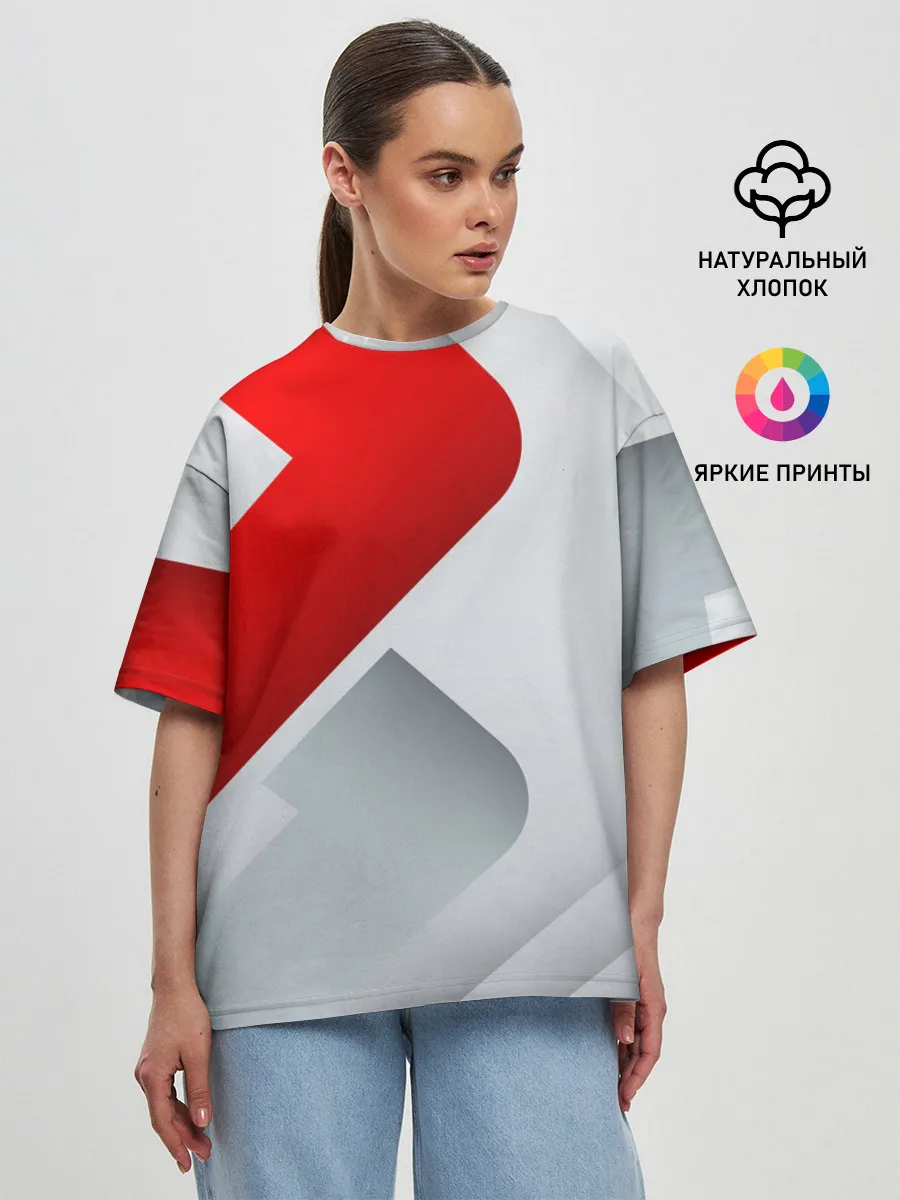 Женская футболка оверсайз / 3D SPORT STYLE RED / WHITE