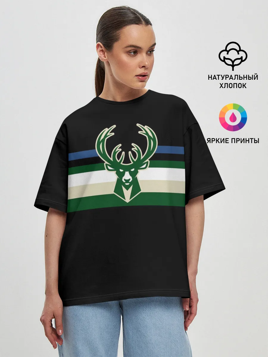 Женская футболка оверсайз / Milwaukee Bucks форма. Statement Edition