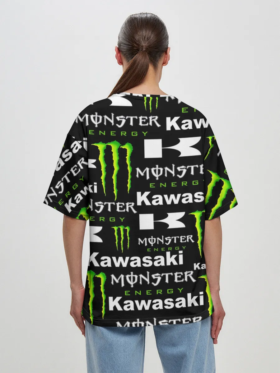 Женская футболка оверсайз / KAWASAKI X MONSTER ENERGY