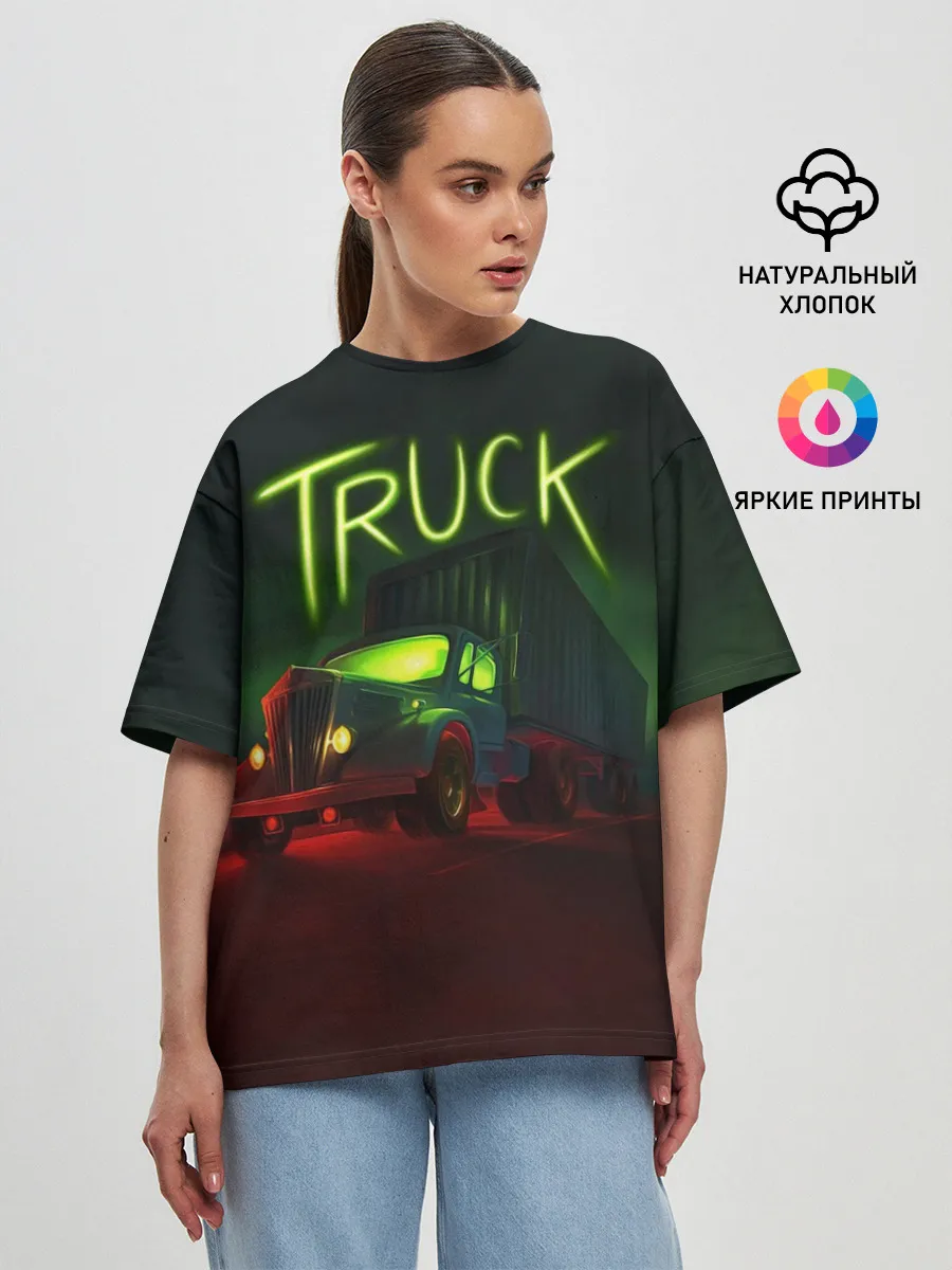 Женская футболка оверсайз / Truck neon