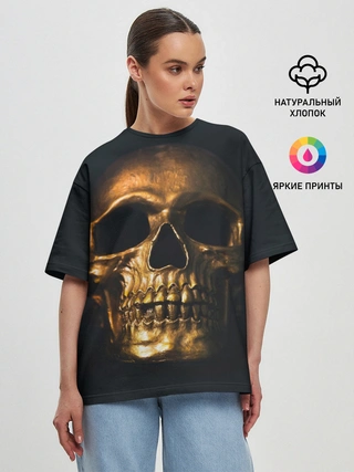 Женская футболка оверсайз / Gold Skull