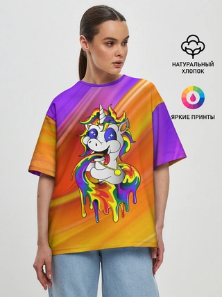 Женская футболка оверсайз / Единорог | Unicorn | Rainbow (Z)