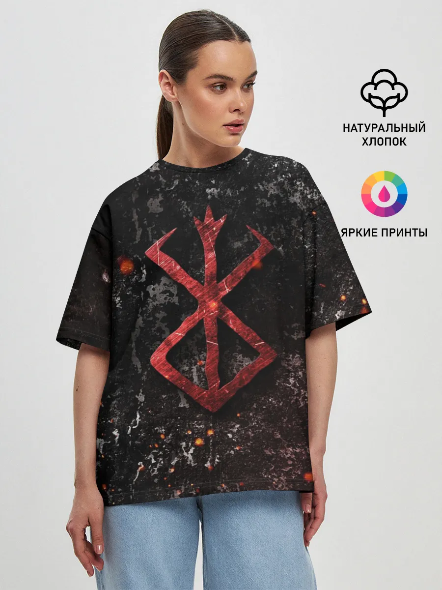 Женская футболка оверсайз / BERSERK LOGO GRUNGE RED