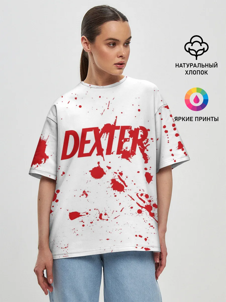 Женская футболка оверсайз / Dexter logo Декстер брызги крови