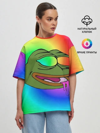 Женская футболка оверсайз / Pepe rainbow