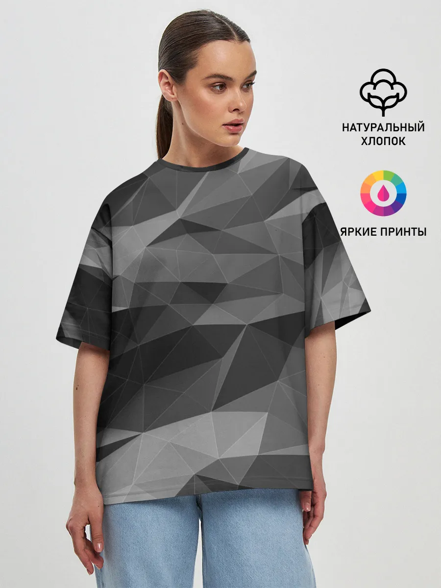 Женская футболка оверсайз / gray abstraction серая абстракция