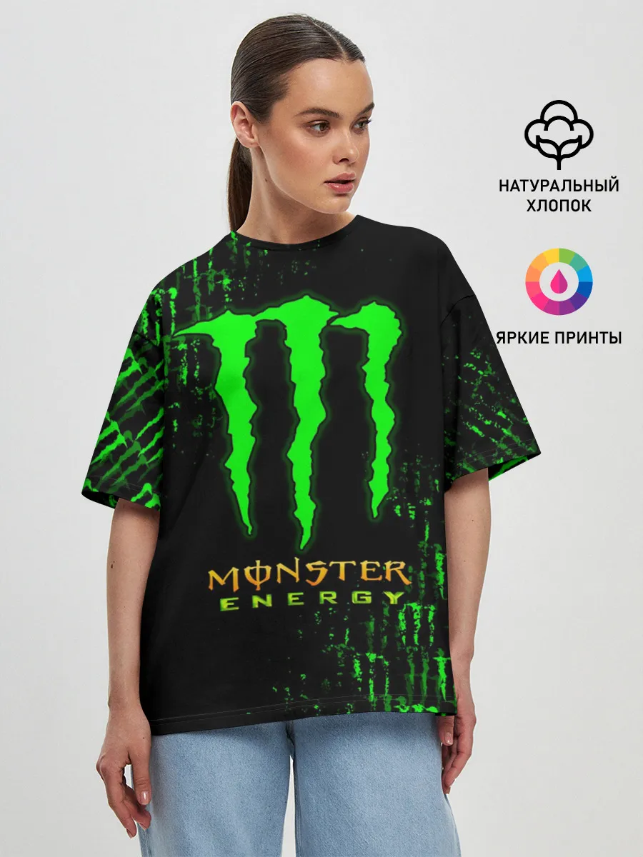 Женская футболка оверсайз / MONSTER ENERGY NEON | МОНСТЕР НЕОН