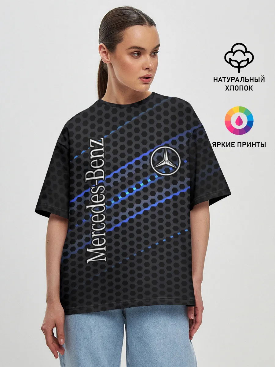 Женская футболка оверсайз / MERCEDES LOGO NEON