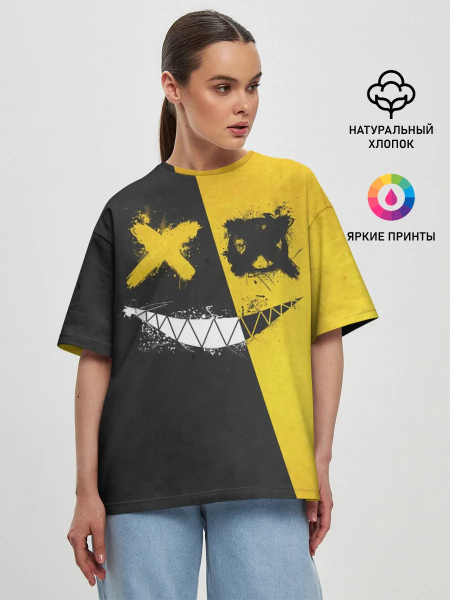 Женская футболка оверсайз / Yellow and Black Emoji