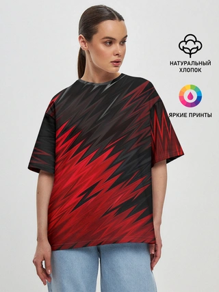 Женская футболка оверсайз / ЧЁРНО КРАСНЫЕ КРАСКИ | RED BLACK STRIPES