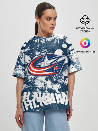 Женская футболка оверсайз / Коламбус Блю Джекетс, Columbus Blue Jackets