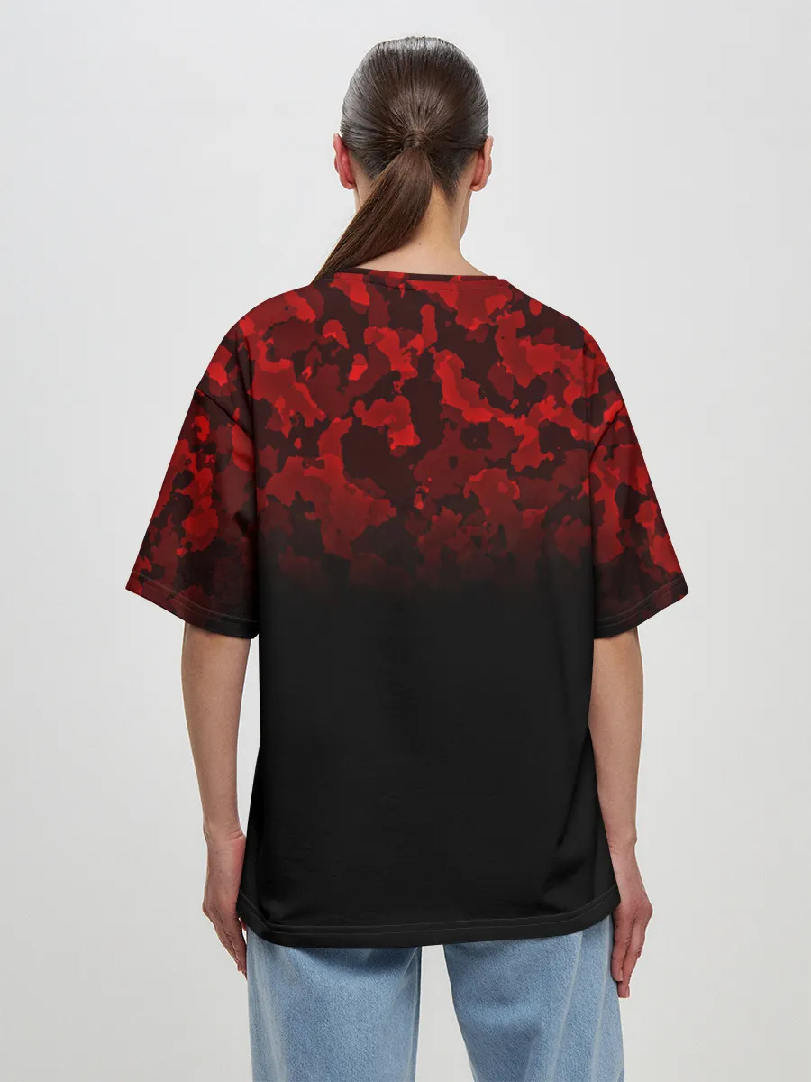 Женская футболка оверсайз / BLACK RED CAMO | RED MILLITARY