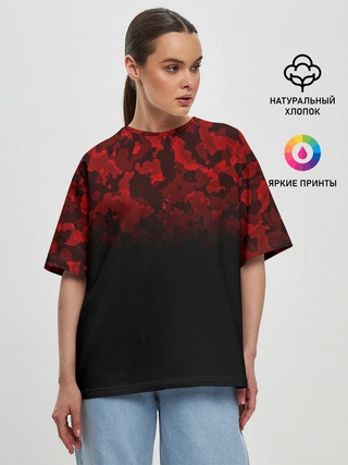 Женская футболка оверсайз / BLACK RED CAMO | RED MILLITARY