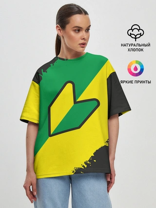 Женская футболка оверсайз / JDM GREEN YELLOW LOGO