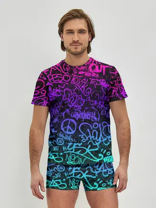 Мужские трусы с футболкой / Граффити Neon