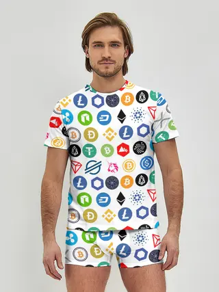 Мужские трусы с футболкой / BITCOIN PATTERN | БИТКОИН