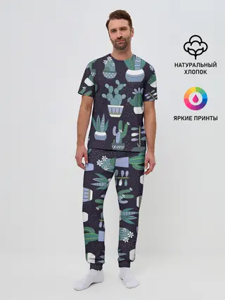 Мужская пижама с брюками / Кактусы