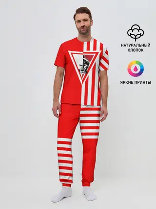 Мужская пижама с брюками / Красно-белый воин