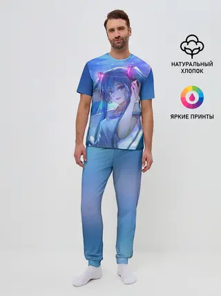 Мужская пижама с брюками / Miku на фоне космоса
