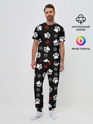 Мужская пижама с брюками / Следы лап
