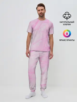 Мужская пижама с брюками / розовые разводы краска зефир