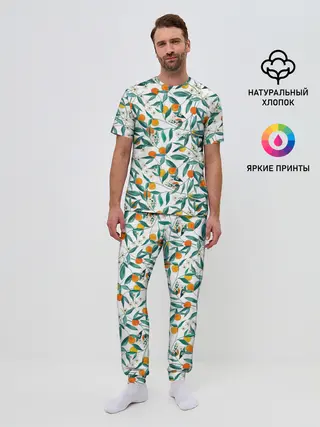 Мужская пижама с брюками / Оранжевое лето