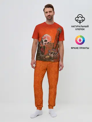 Мужская пижама с брюками / Скелет с гитарой