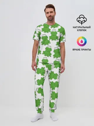 Мужская пижама с брюками / Лягушки