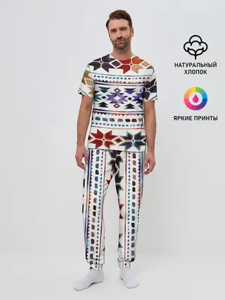 Мужская пижама с брюками / Снежинки акварель