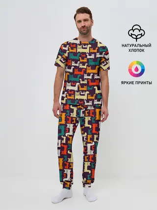Мужская пижама с брюками / Найди чёрного кота