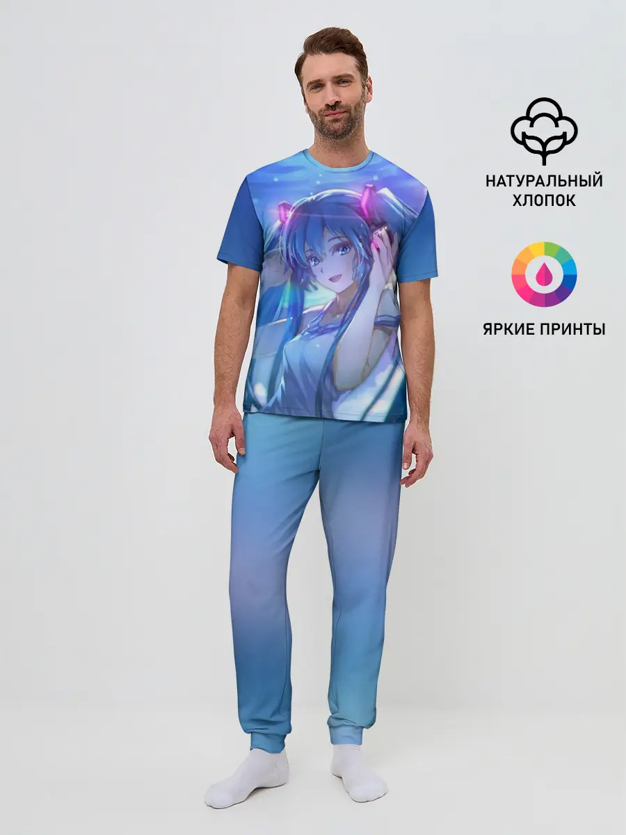 Мужская пижама с брюками / Miku на фоне космоса
