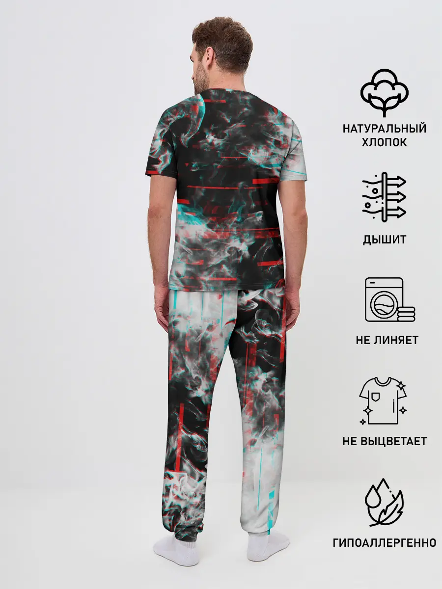 Мужская пижама с брюками / White flame glitch