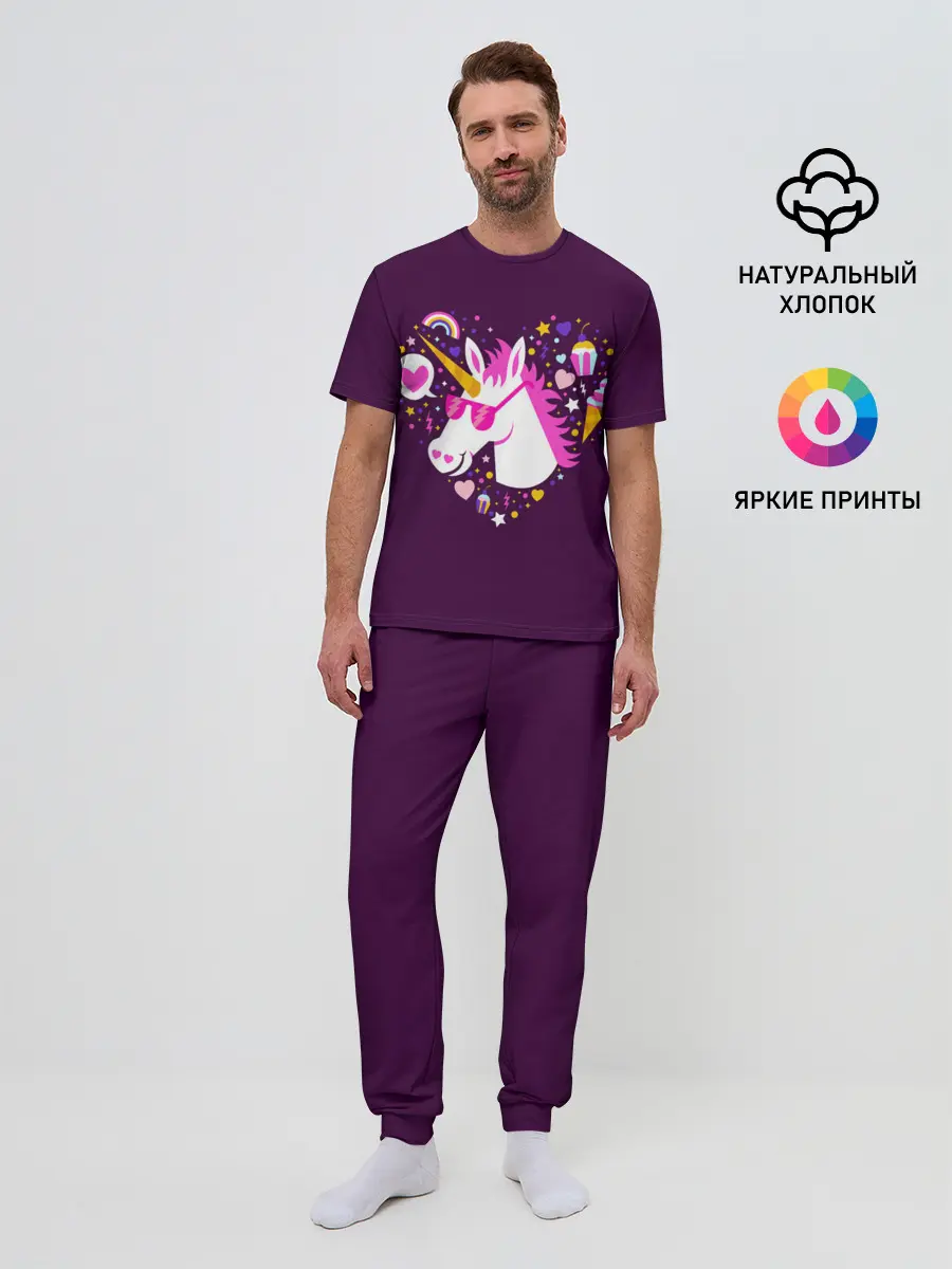 Мужская пижама с брюками / Единорог