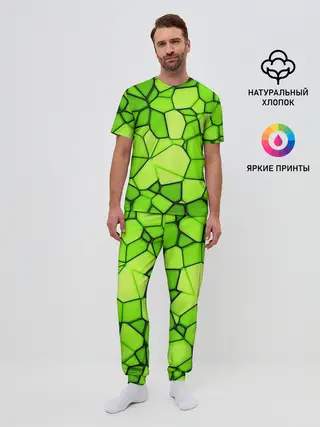Мужская пижама с брюками / Зеленая мозаика