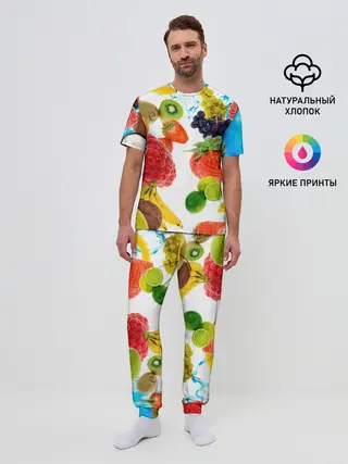 Мужская пижама с брюками / фрукты