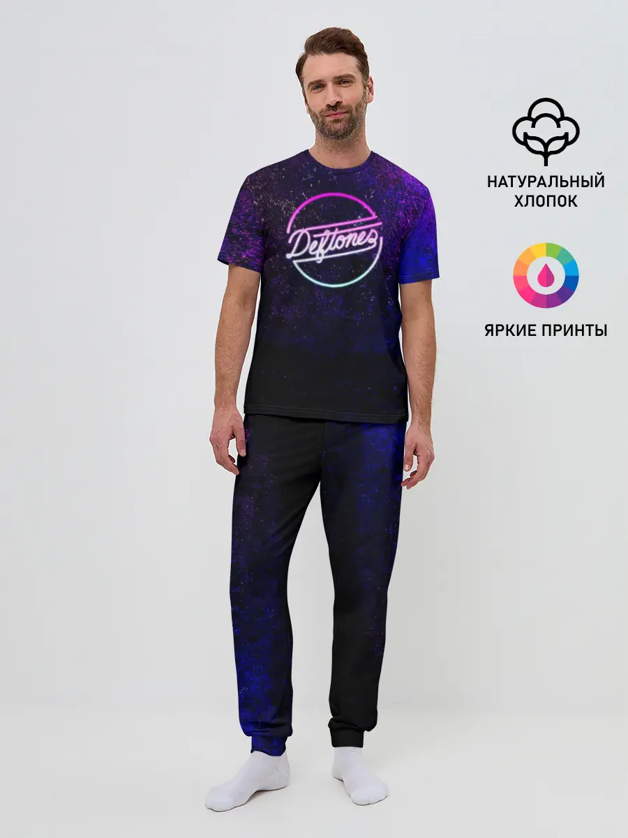 Мужская пижама с брюками / Deftones. Neon logo