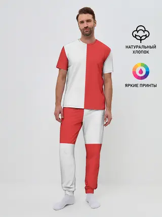 Мужская пижама с брюками / Красно-белая форма
