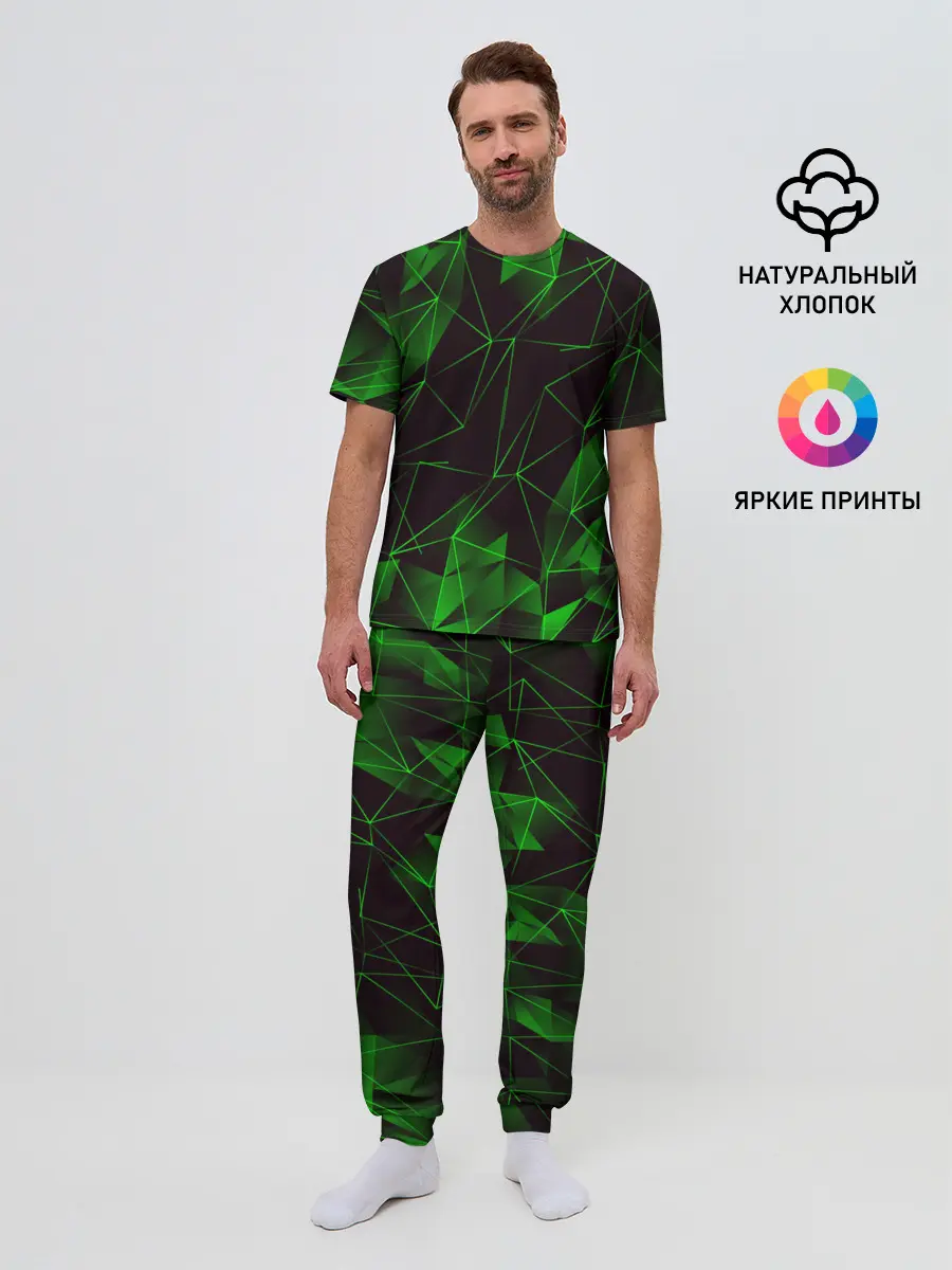 Мужская пижама с брюками / GREEN STRIPES | ЗЕЛЕНАЯ ГЕОМЕТРИЯ