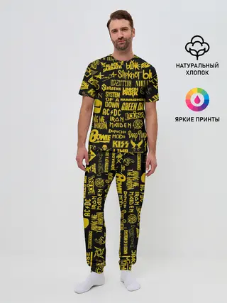 Мужская пижама с брюками / Логотипы рок групп GOLD