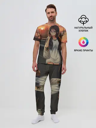 Мужская пижама с брюками / Девочка с продуктами
