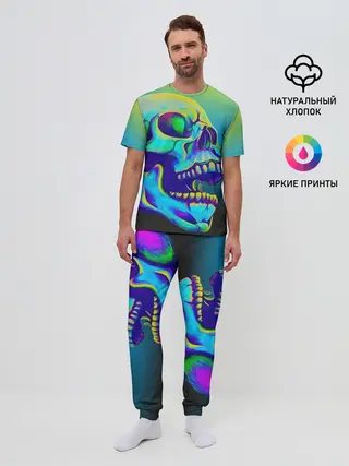Мужская пижама с брюками / Neon skull