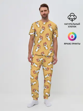 Мужская пижама с брюками / Радость Корги паттерн