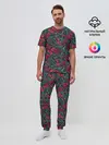 Мужская пижама с брюками / Тату узор розы и машинки
