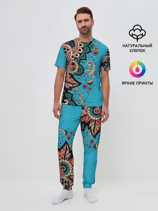 Мужская пижама с брюками / Цветочная фантазия
