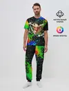 Мужская пижама с брюками / Врывающийся Монки. Радужный фон