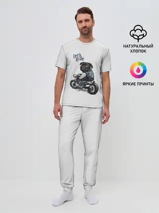 Мужская пижама с брюками / Pug Rider | Байкер Мопс