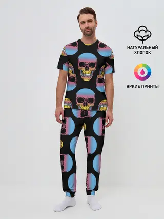 Мужская пижама с брюками / Neon skull