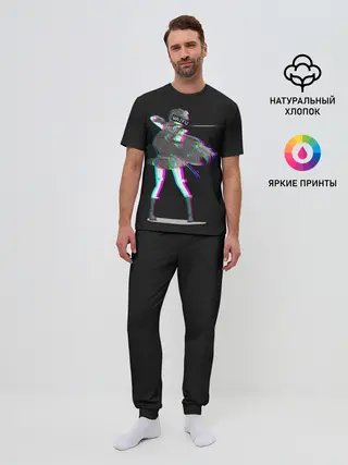 Мужская пижама с брюками / Акаме Глитч на черном